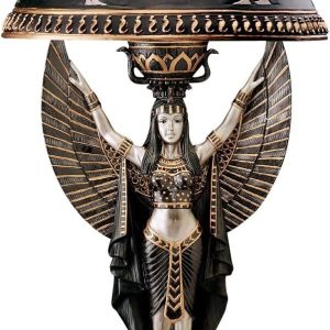 Design Toscano Egyptian Diety Isis Table Lamp Light Fixture Statue, Set of Two, 9 inches wide, 17 inches tall, Black & Gold Finish