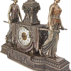 Design Toscano Versailles Maidens Mantel Clock Statue, 14 Inch, Polyresin, Bronze Finish