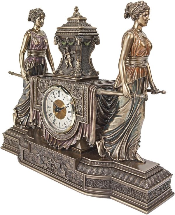 Design Toscano Versailles Maidens Mantel Clock Statue, 14 Inch, Polyresin, Bronze Finish