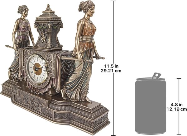 Design Toscano Versailles Maidens Mantel Clock Statue, 14 Inch, Polyresin, Bronze Finish - Image 2