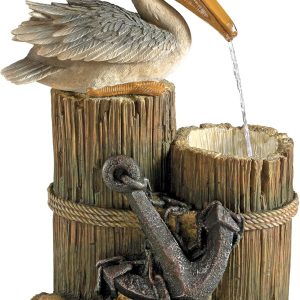Coastal Decor Water Fountain with LED Light - Pelican's Seashore Roost Garden Decor Fountain - Outdoor Water Feature, Full Color